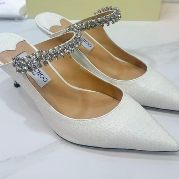 Bing 65  Linen Patent Leather Mules with Crystal Strap - Picture 1 of 3